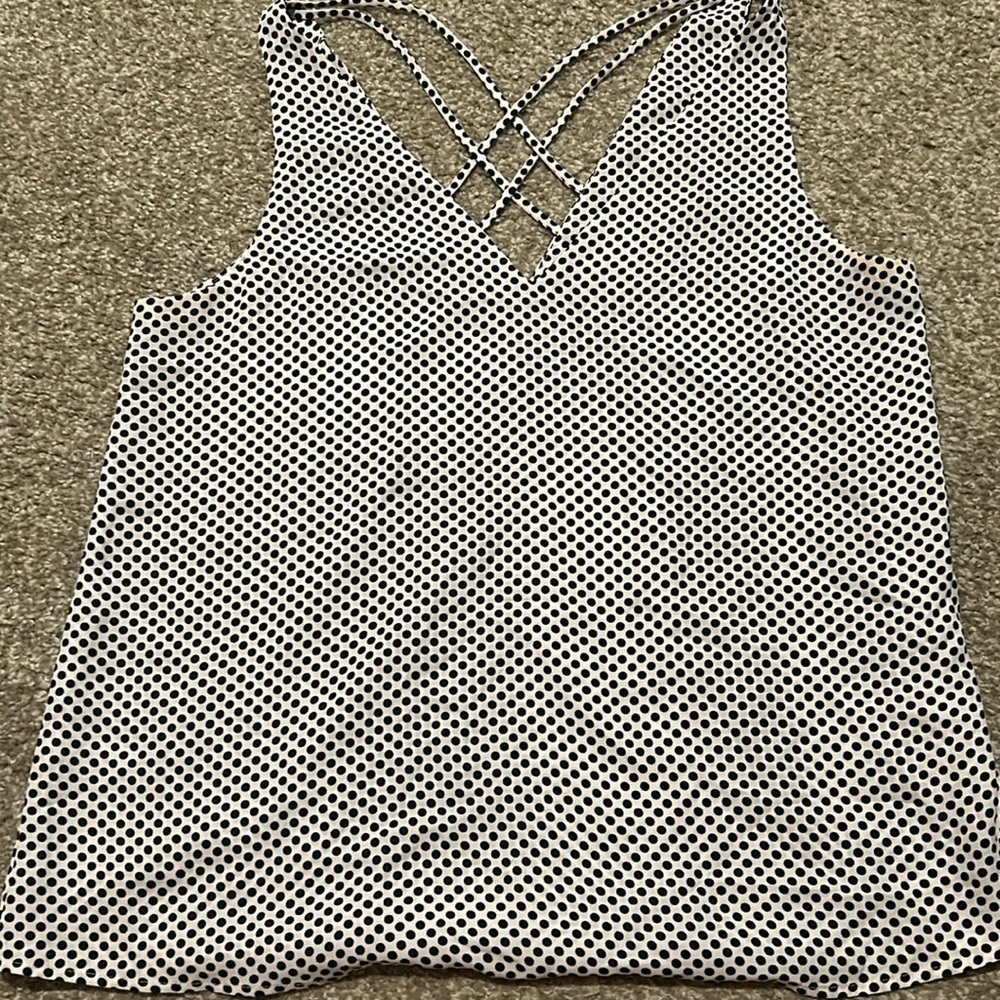Express polka tank top with cross cross back